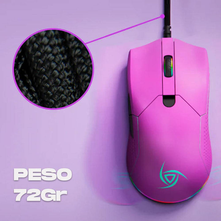 VSG Aurora Mouse Óptico Gamer Ambidiestro Ultraliviano, 6 Niveles de dpi, Gliders de Teflón, Botones Programables e Iluminación RGB, 72g - Achorao