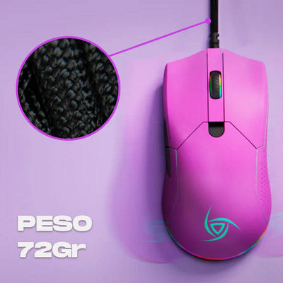 VSG Aurora Mouse Óptico Gamer Ambidiestro Ultraliviano, 6 Niveles de dpi, Gliders de Teflón, Botones Programables e Iluminación RGB, 72g - Achorao