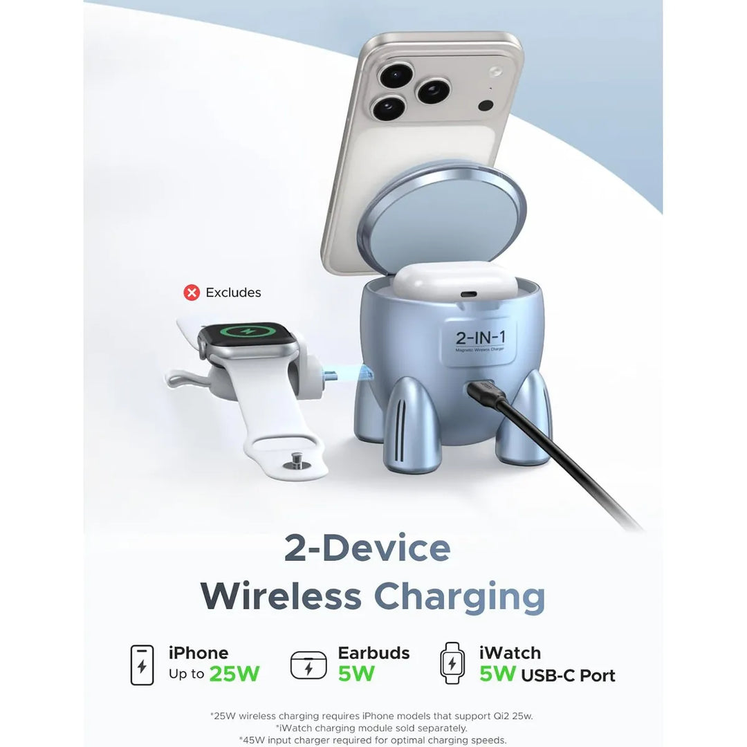 Estación de carga inalámbrica magnética UGREEN Rocket Shape 2 en 1 MagSafe, cargador para iPhone y AirPods en color negro.