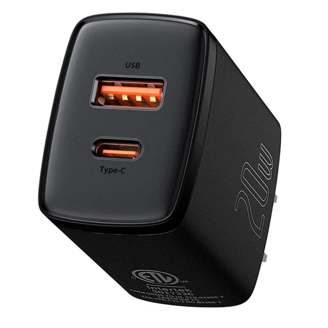 Combo Cargador + Cable Lightning Baseus 20W 3A dos salidas USB-A + Tipo-C US - Achorao