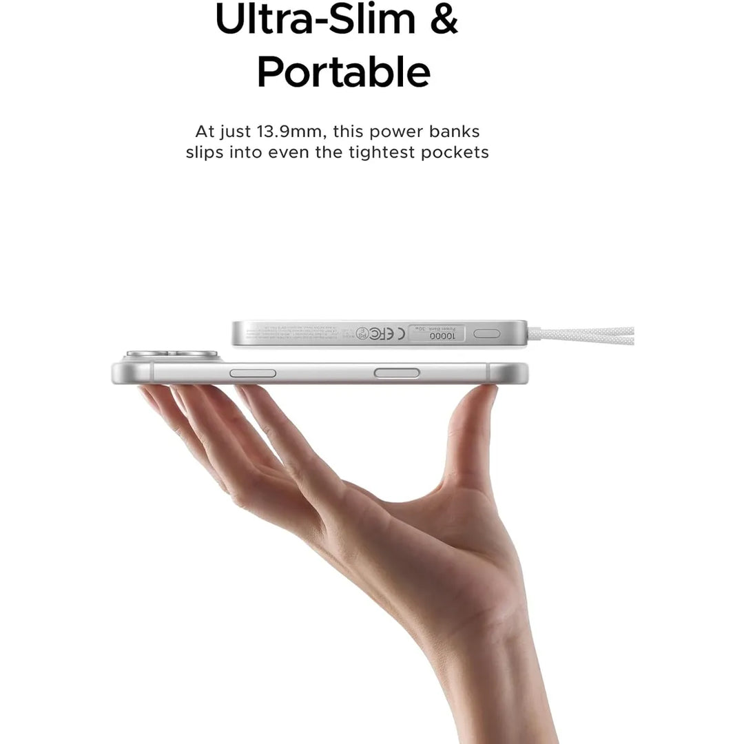 Power Bank inalámbrico imantado UGREEN MagFlow Air 30w 10000mAh, con cable integrado PB570, blanco