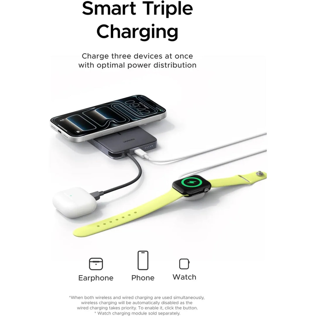 Power Bank inalámbrico imantado UGREEN MagFlow Air 30w 10000mAh, con cable integrado PB570, blanco