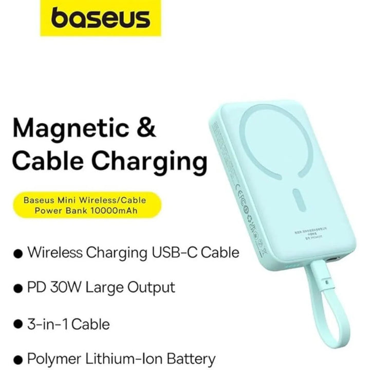 Mini PowerBank inalámbrico magnético Baseus, 10000 mAh, 30W Carga rápida, con cable tipo C