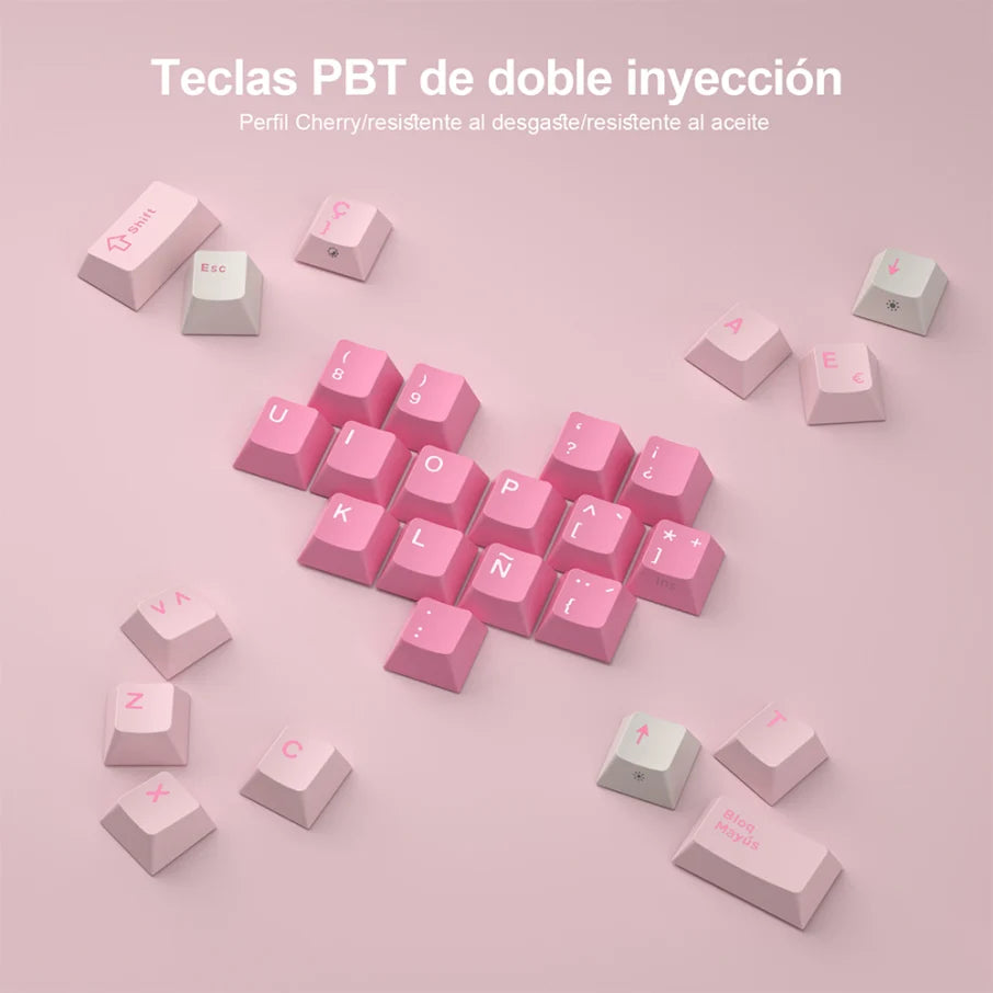 Teclado mecánico gamer Royal Kludge RK R75, cableado, Creamy switch, Pink Melody - Achorao