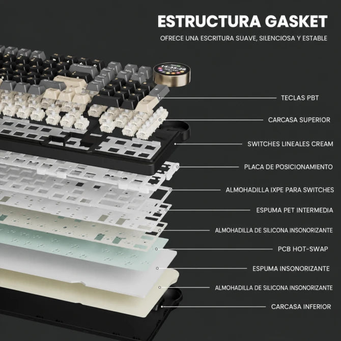 Teclado mecánico gamer Royal Kludge RK-N99 Inalámbrico Español PHANTOM - CREAM SWITCH