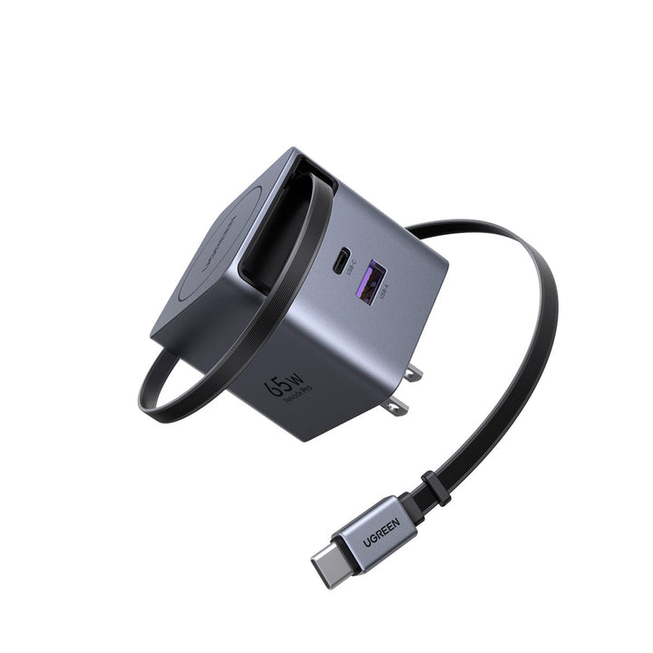 Cargador de carga rápida UGREEN 65W 2C1A Cable retráctil GaN Fast Charger X615