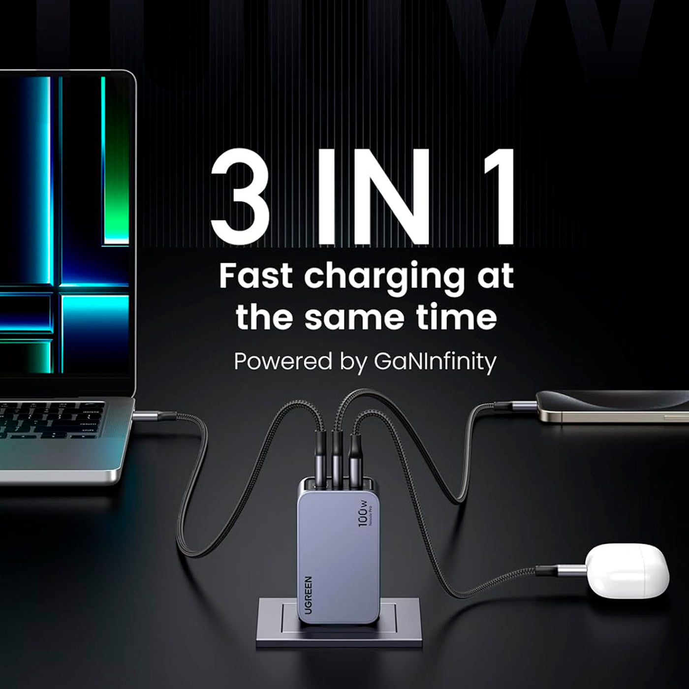 Cargador UGREEN Nexode Pro de 100 W con 3 puertos GaN X757 - Achorao