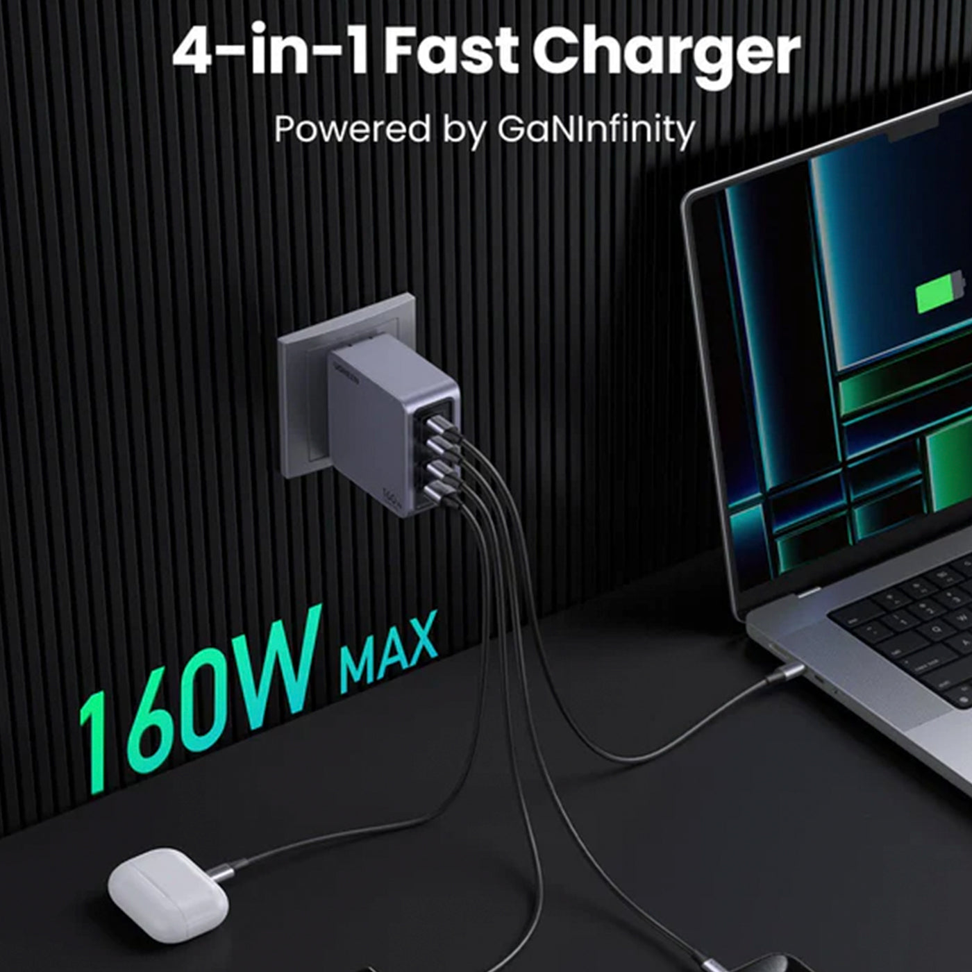 Cargador UGREEN Nexode Pro de 160 W y 4 puertos GaN X763 - Achorao