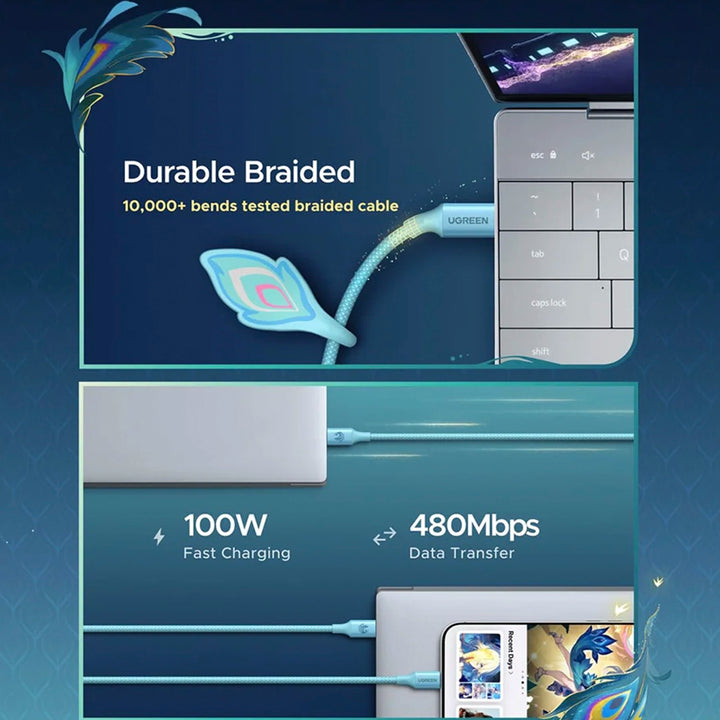 Cargador rápido UGREEN 65W GaN edición limitada Honkai: Star Rail Blade con cable USB-C X860, compacto y potente para dispositivos.