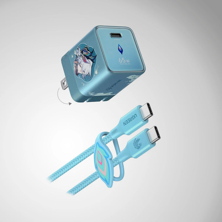 Combo de cargador rápido UGREEN 65W GaN edición limitada Honkai: Star Rail y cable USB-C X860, carga eficiente y moderna
