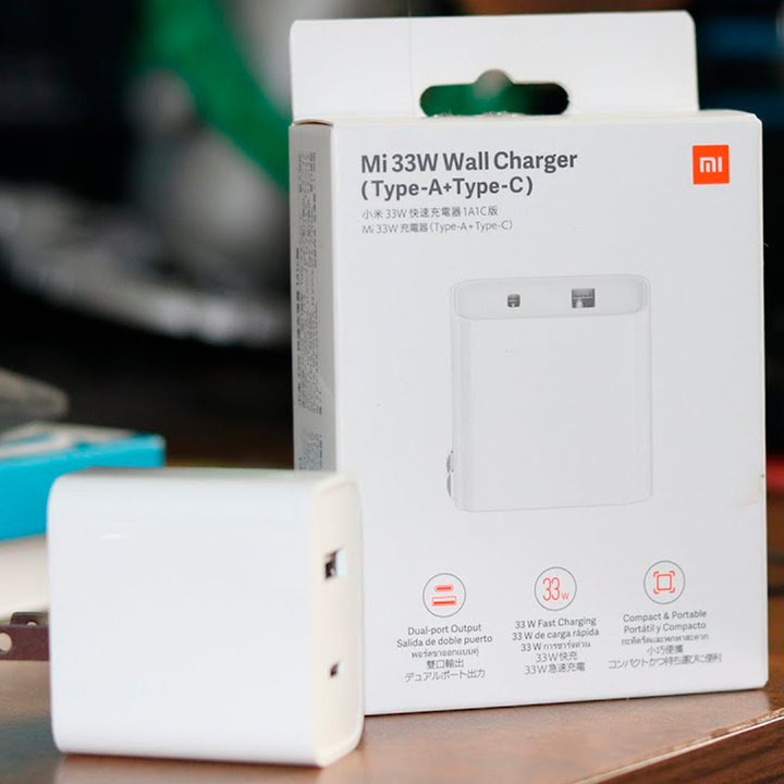Cargador Xiaomi MI 33W Dual Type-A + Type-C portable y compacto DEMO - Achorao
