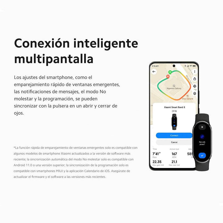 Smartband Xiaomi Band 8 pantalla 1.62", resistente al agua 5ATM, 14 días de batería, 150 sport mode, SPO2 - Achorao