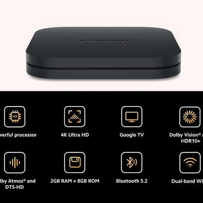 Xiaomi TV Box S (2nd gen) 4K Ultra HD Compatible con Google TV Box | Dolby Vision | Dolby Atmos  DTS-HD HDR10+ 2 GB de RAM 8 GB ROM, WiFi dual 2.4G/5G, Bluetooth 5.2 - Achorao