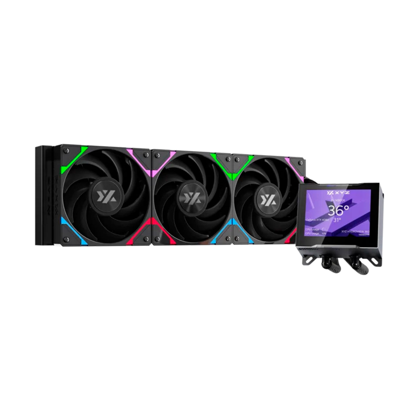 Enfriamiento Líquido XYZ HYDROVIEW 360 AIO Liquid CPU Cooler,3,5" LCD Digital Screen Black - Achorao