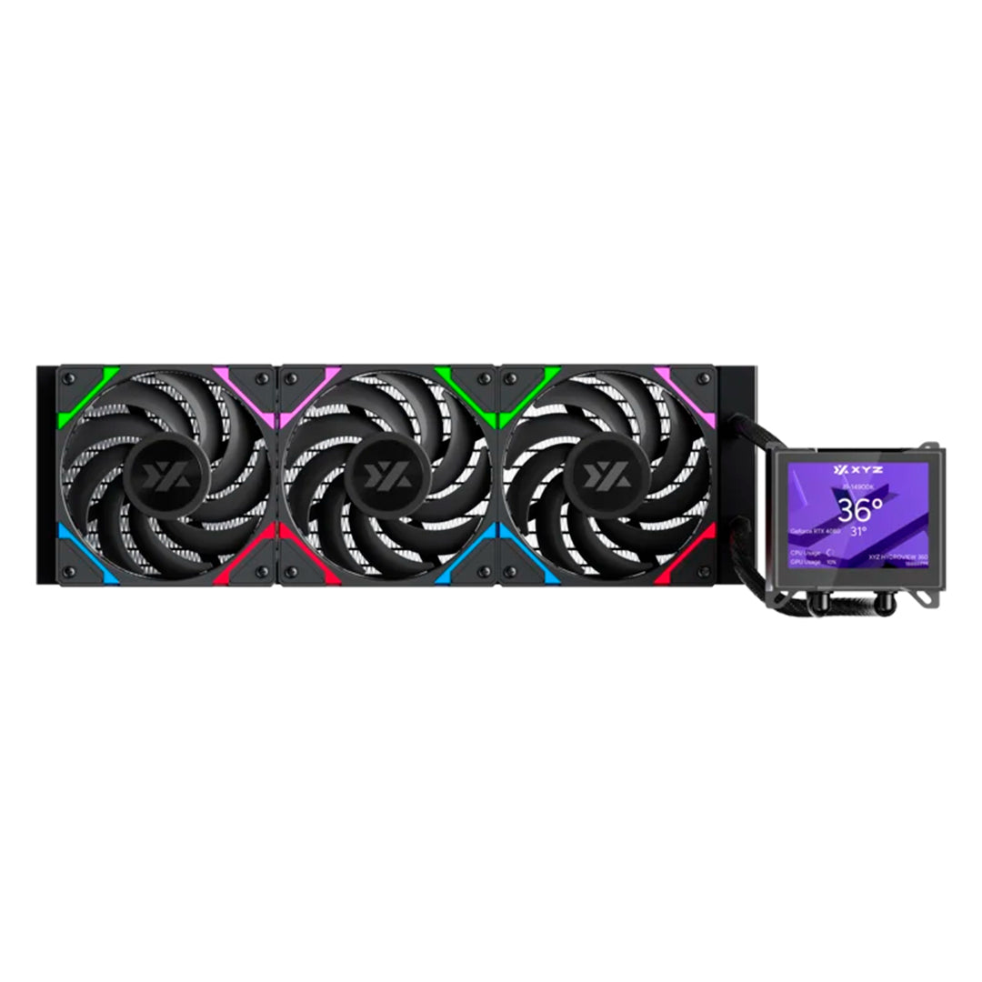 Enfriamiento Líquido XYZ HYDROVIEW 360 AIO Liquid CPU Cooler,3,5" LCD Digital Screen Black - Achorao