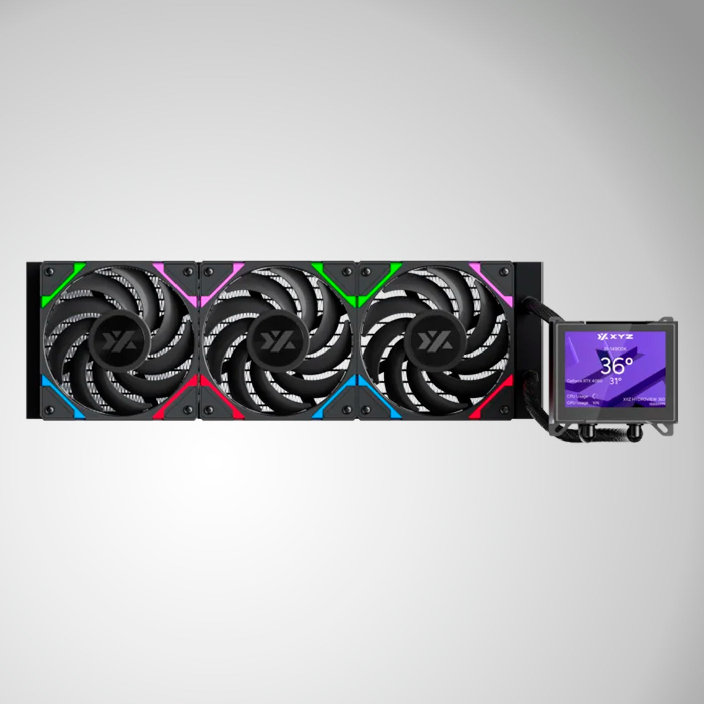 Enfriamiento Líquido XYZ HYDROVIEW 360 AIO Liquid CPU Cooler,3,5" LCD Digital Screen Black - Achorao