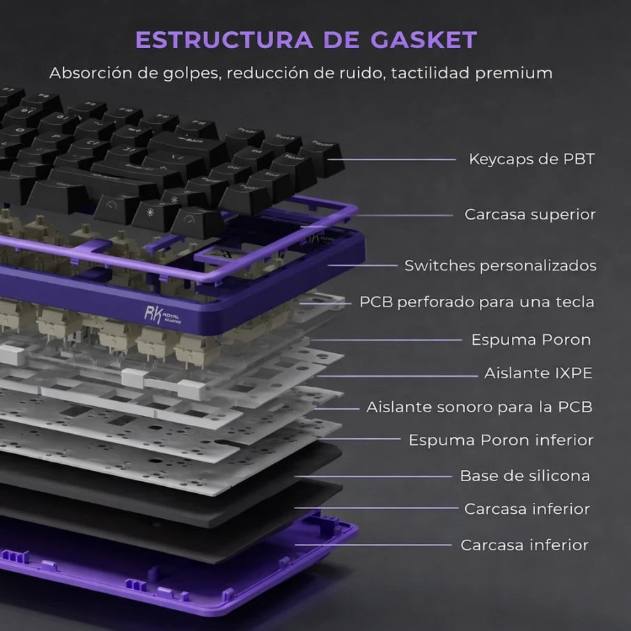 Teclado gamer mecánico Royal Kludge RK X87, cableado - Achorao