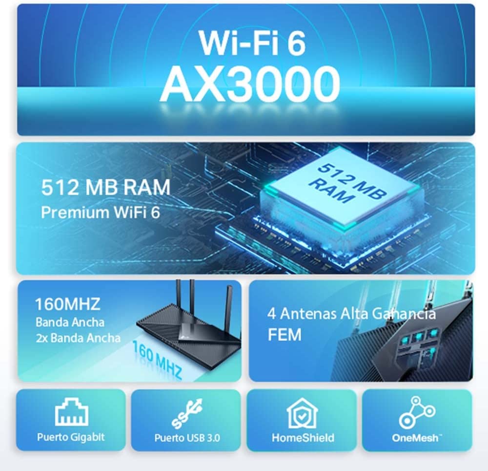 TP Link Archer AX55 Router AX3000 Gigabit Wi-Fi 6