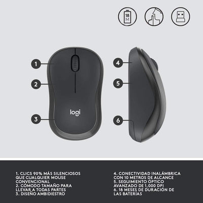 Mouse Logitech M220 Silent Wireless 90% Menos Ruido USB(P163B)