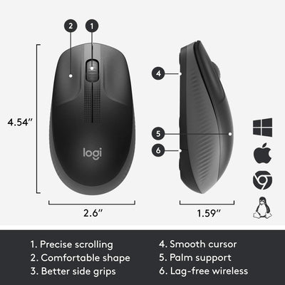 Mouse Logitech M190 Inalámbrico Ergonómico USB(P163B)